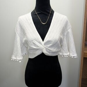 SHEIN White Twist Front Crop Top